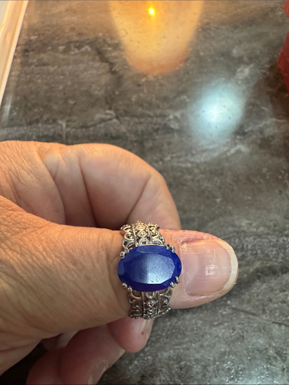 Vintage-Style Silver Women's Ring with Deep Blue Oval Stone